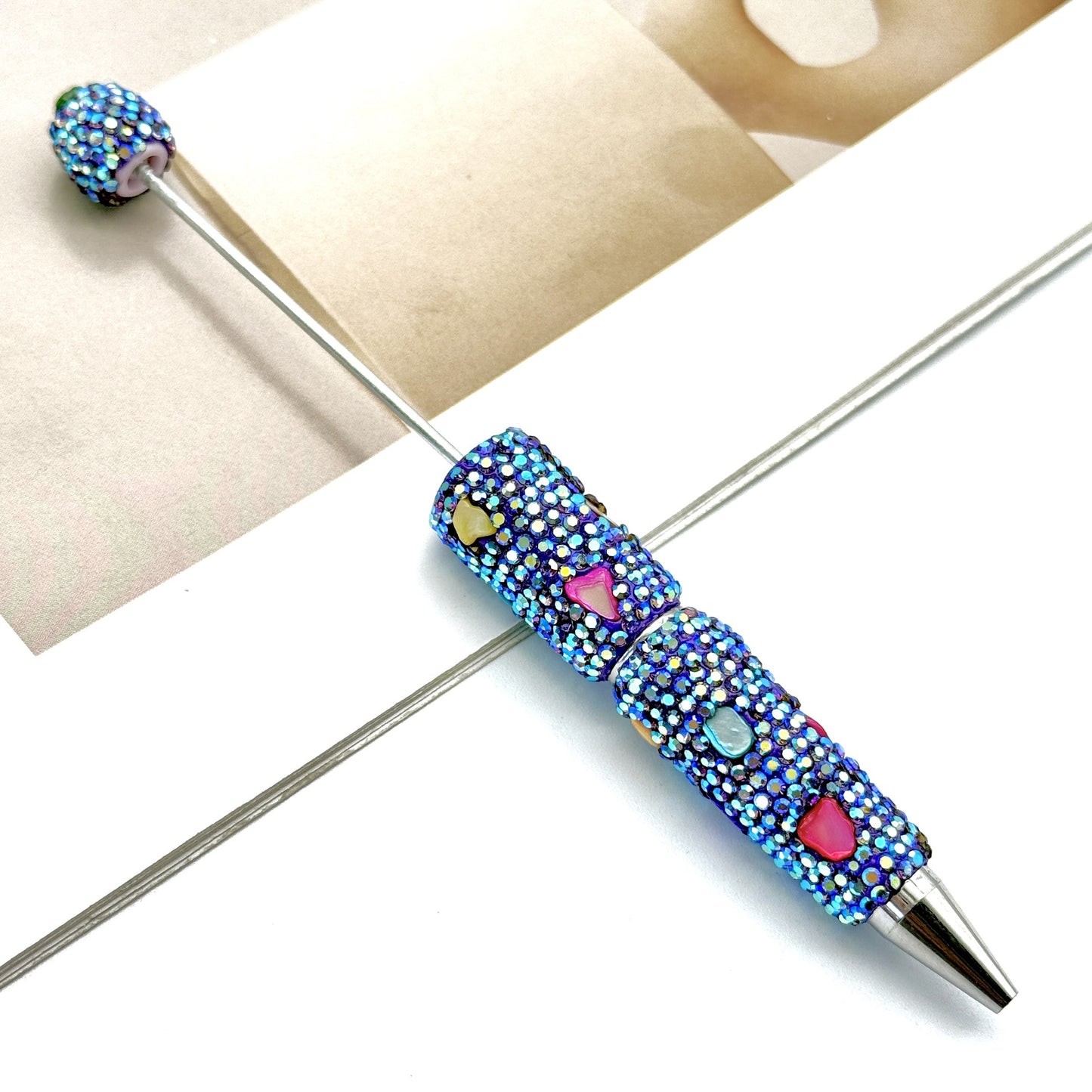 Electroplated Multicolored Shell Full Diamond Beadble Pen
