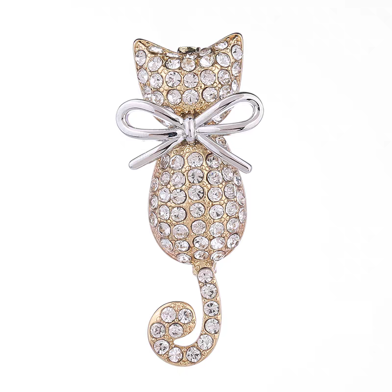 Diamond cat brooch