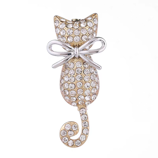 Diamond cat brooch