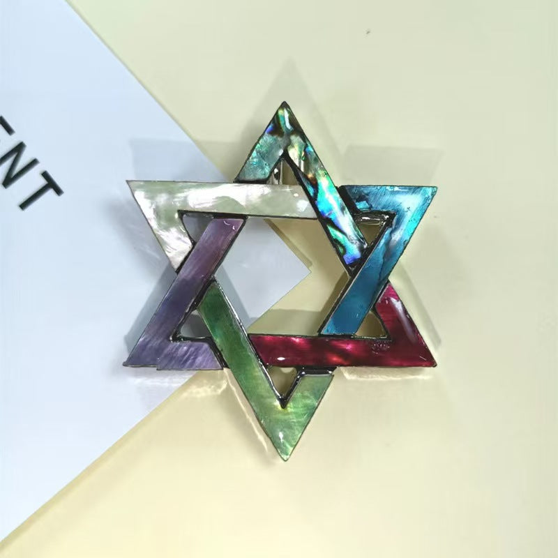 Shell inlaid hexagram brooch