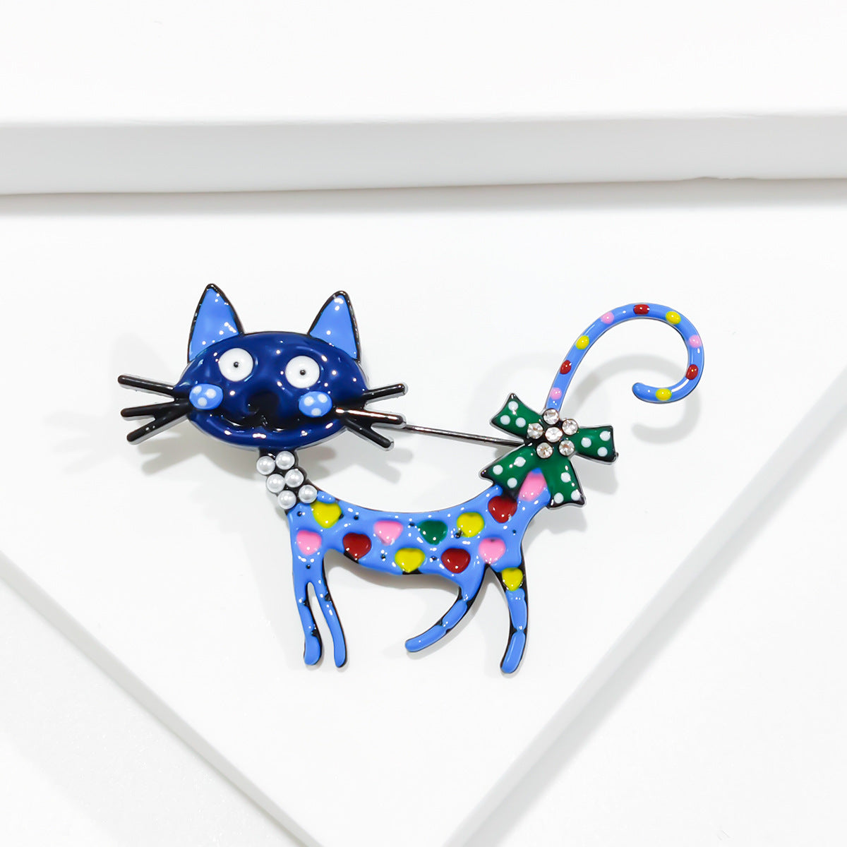 Colorful enamel cat brooch