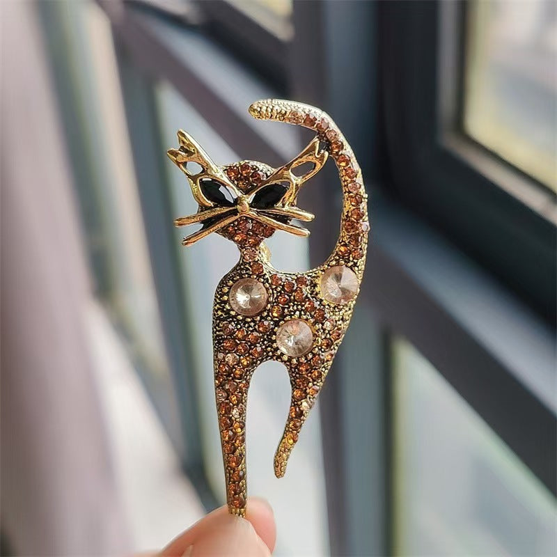 Diamond Cat Brooch
