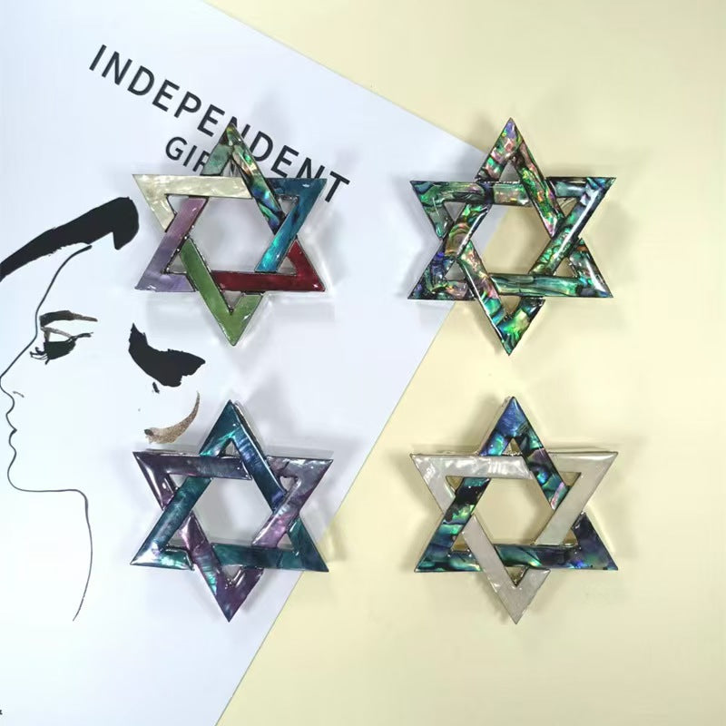 Shell inlaid hexagram brooch