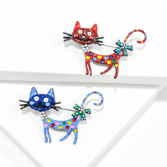Colorful enamel cat brooch