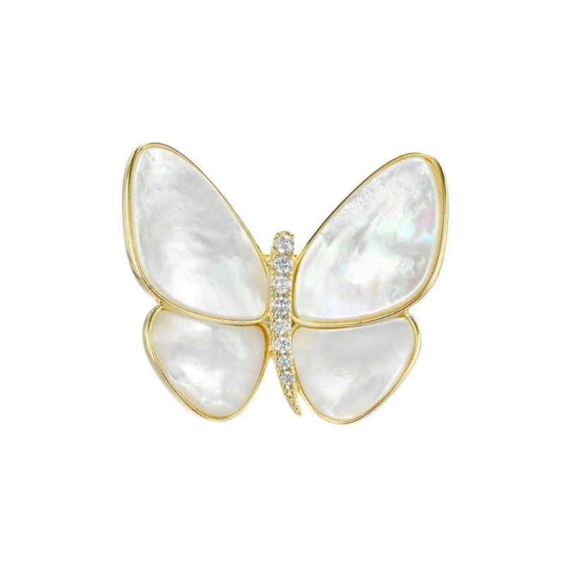 White Mother-of-Pearl Butterfly Brooch