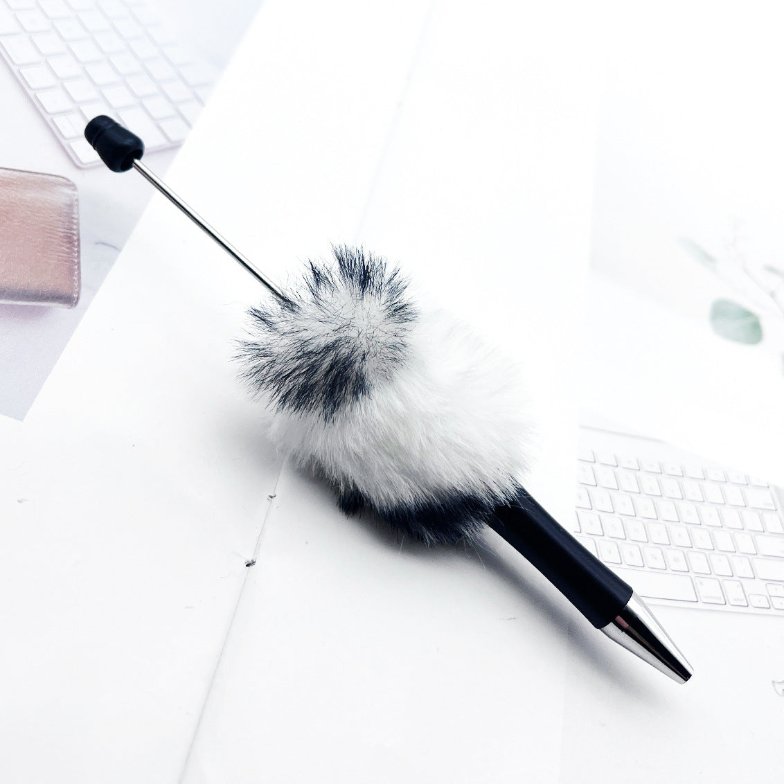 Leopard-print Plush Beaded Pen