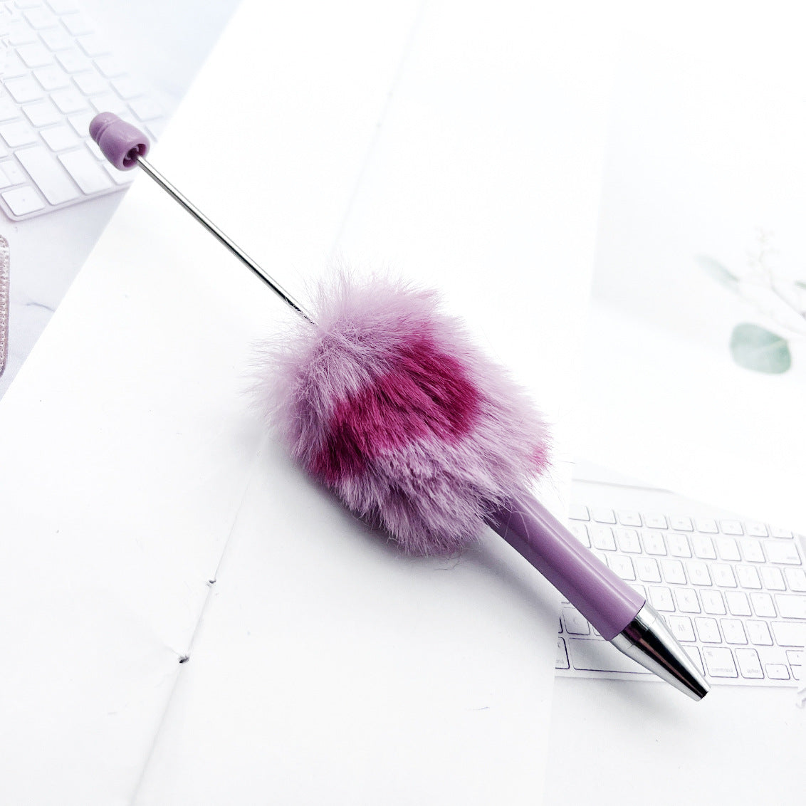 Leopard-print Plush Beaded Pen