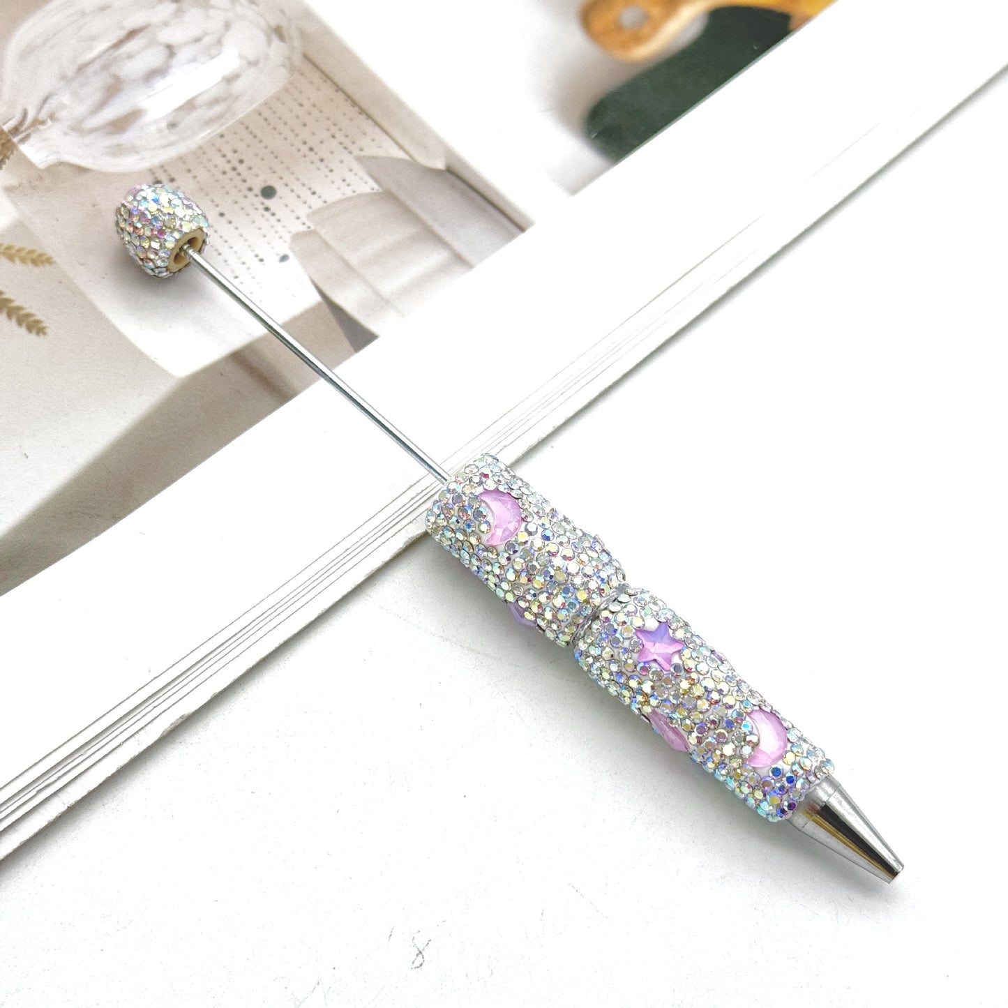 Star Moon Mocha Diamond-Studded Beaded Pen