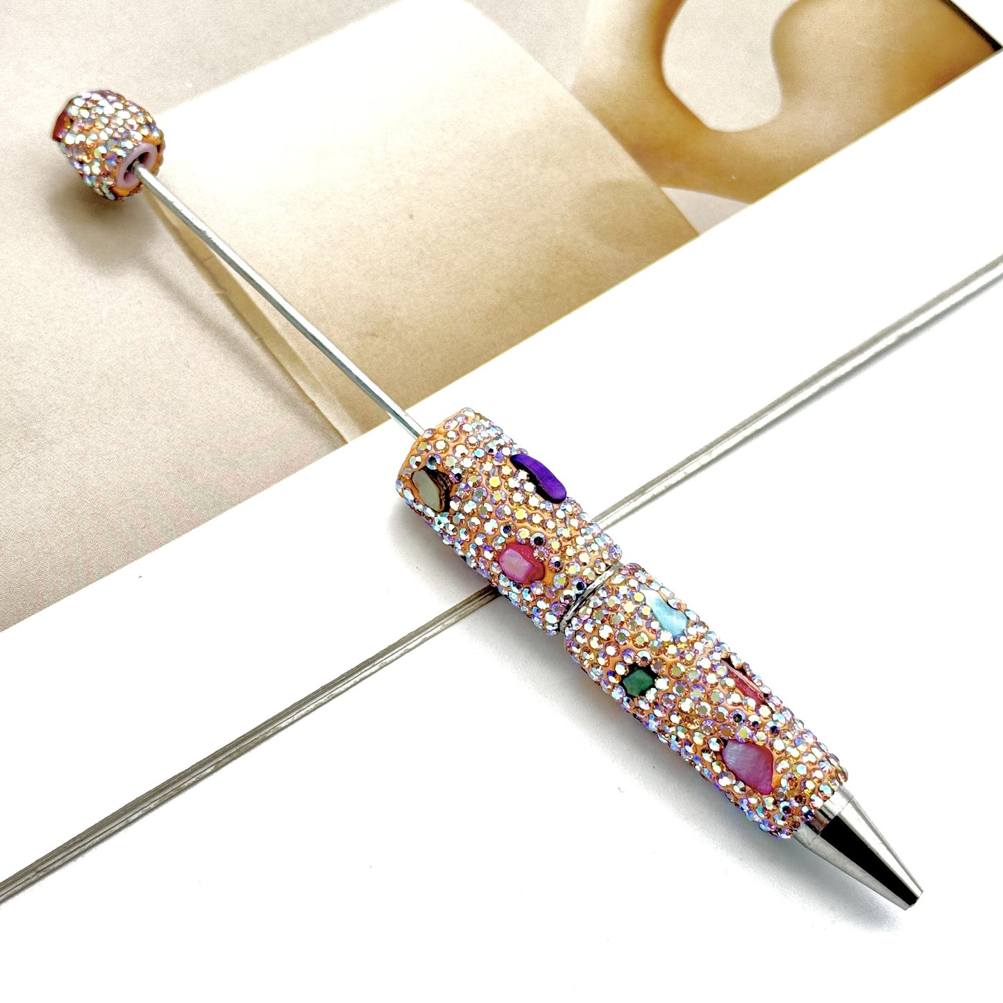 Electroplated Multicolored Shell Full Diamond Beadble Pen