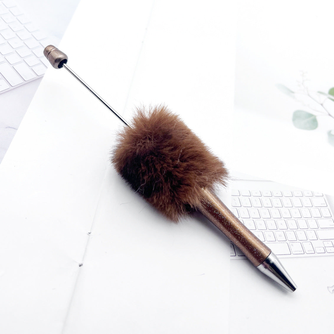 Leopard-print Plush Beaded Pen