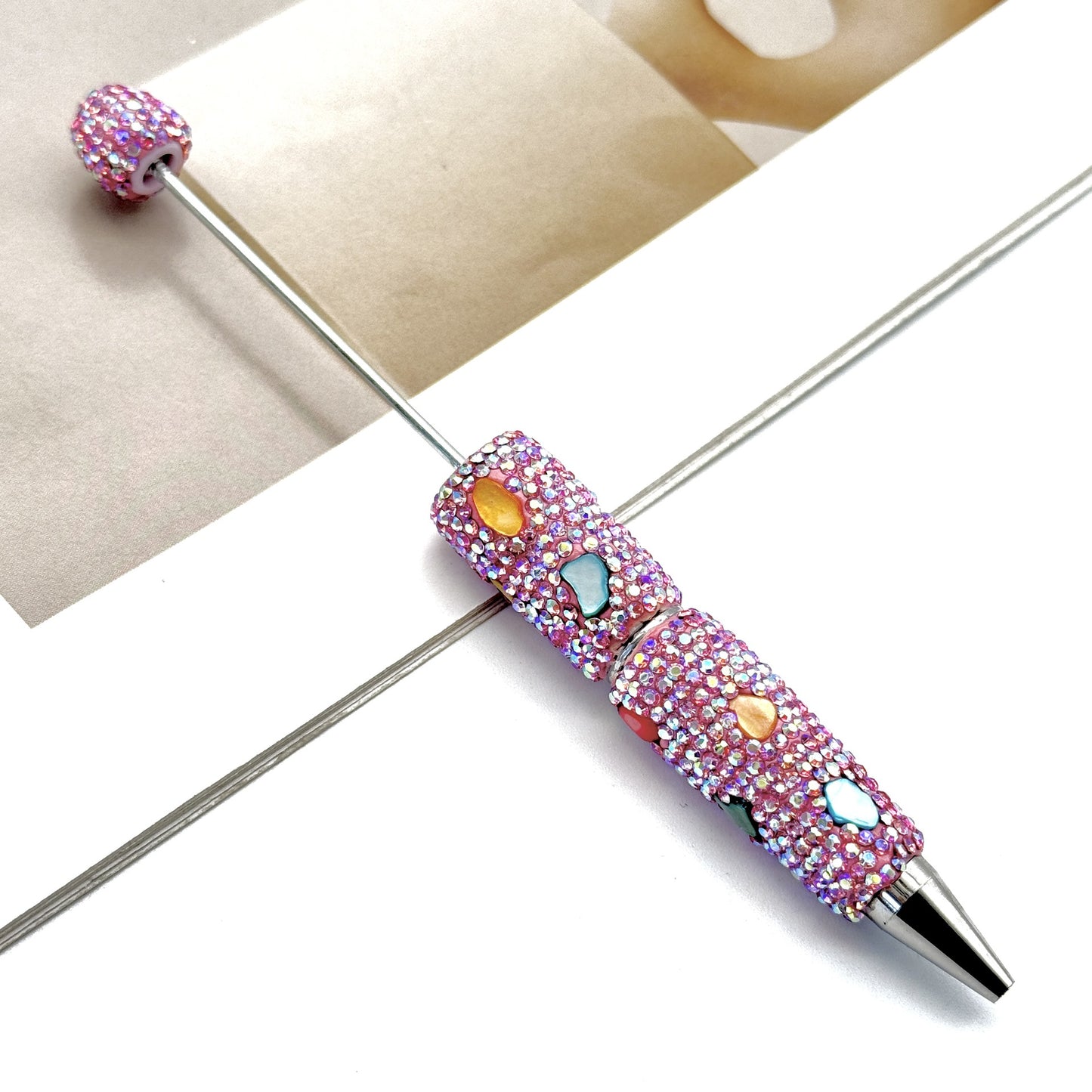 Electroplated Multicolored Shell Full Diamond Beadble Pen