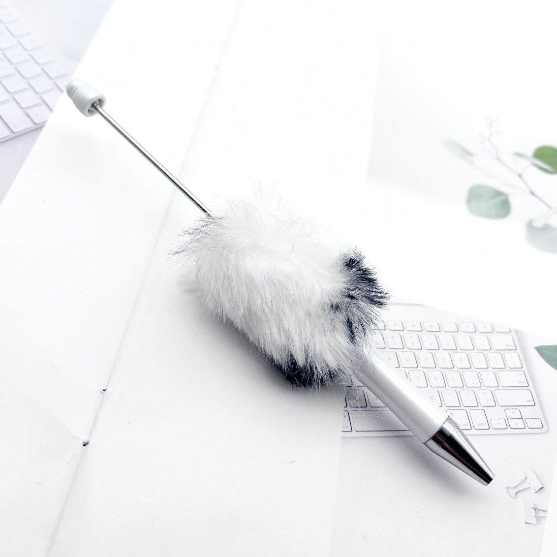 Leopard-print Plush Beaded Pen