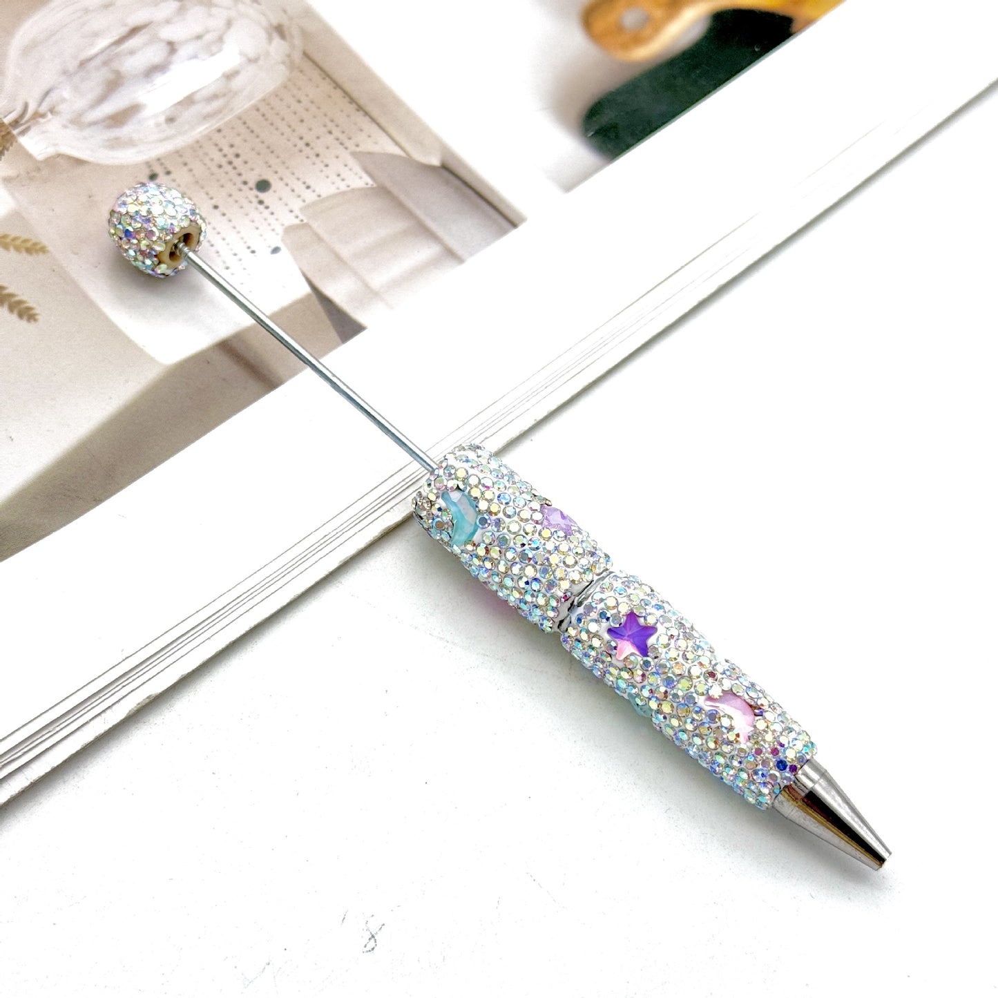 Star Moon Mocha Diamond-Studded Beaded Pen