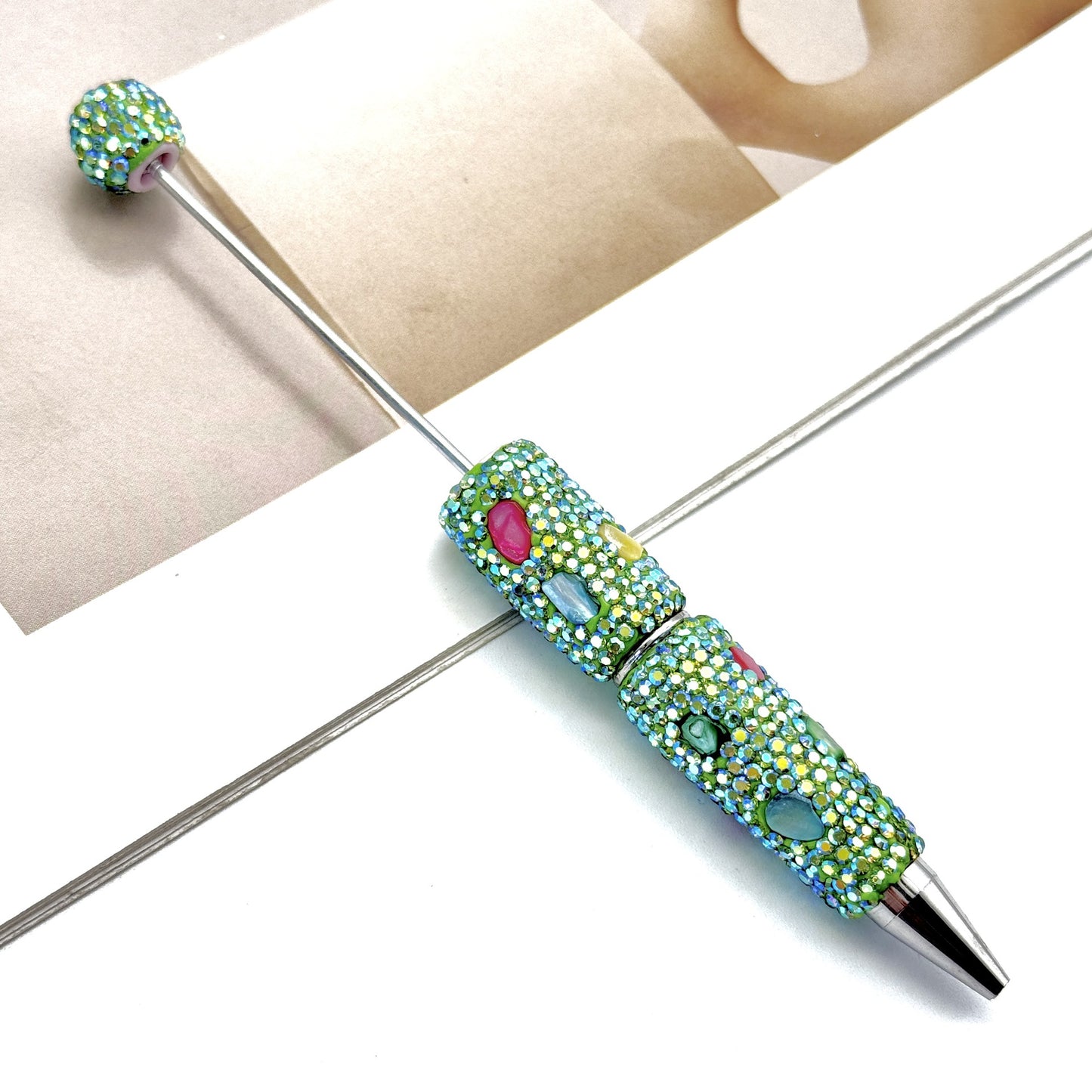 Electroplated Multicolored Shell Full Diamond Beadble Pen