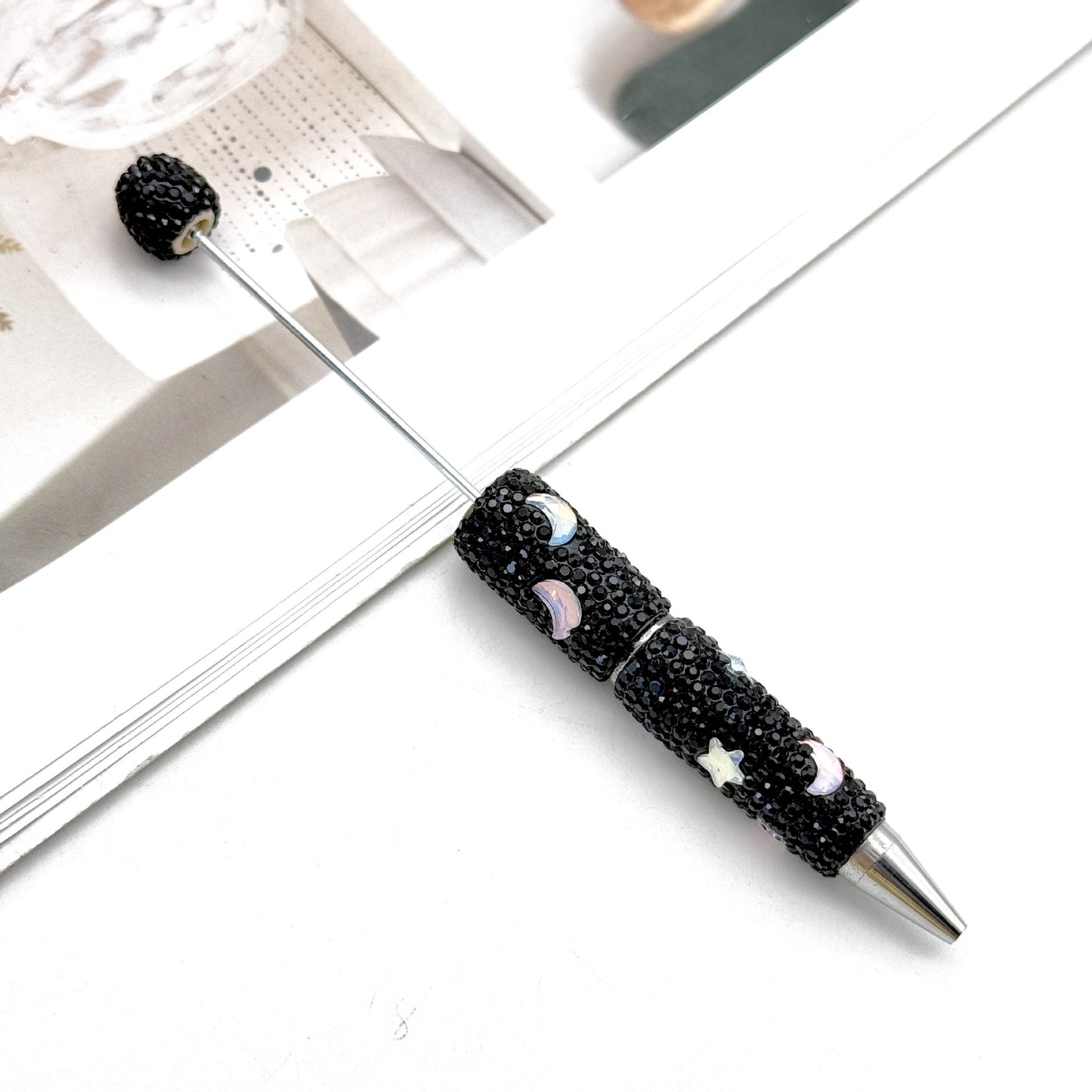 Star Moon Mocha Diamond-Studded Beaded Pen
