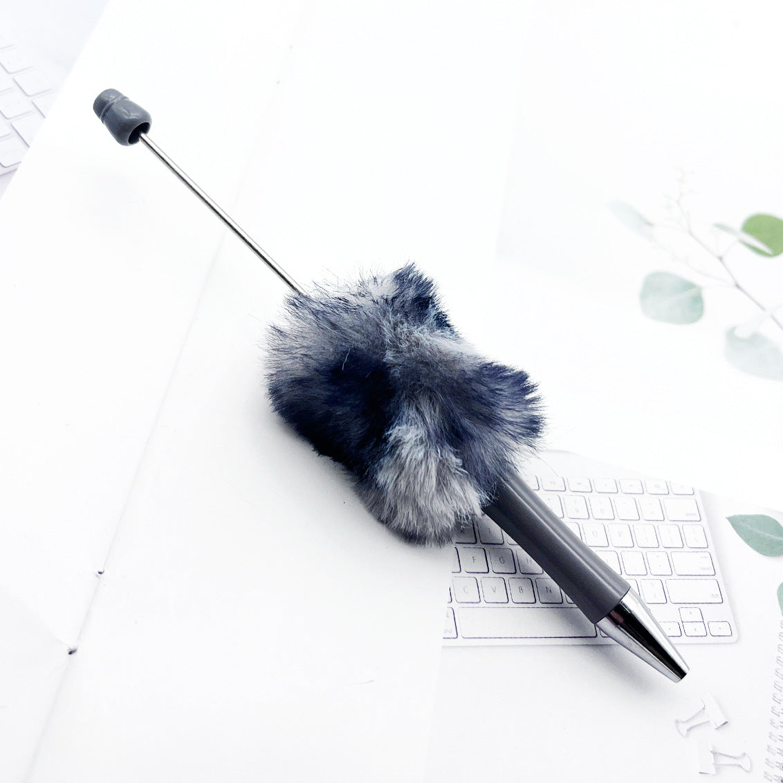 Leopard-print Plush Beaded Pen