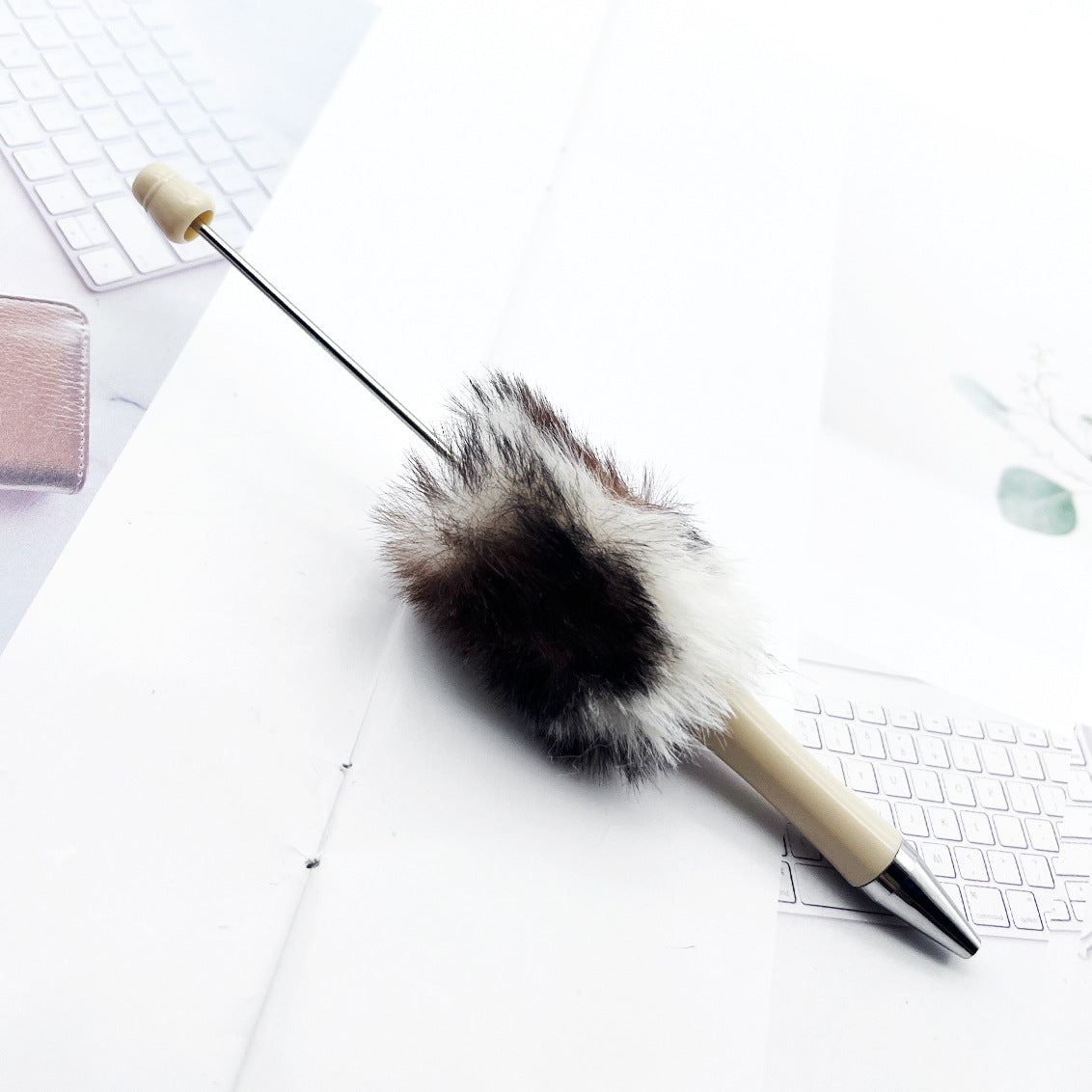 Leopard-print Plush Beaded Pen