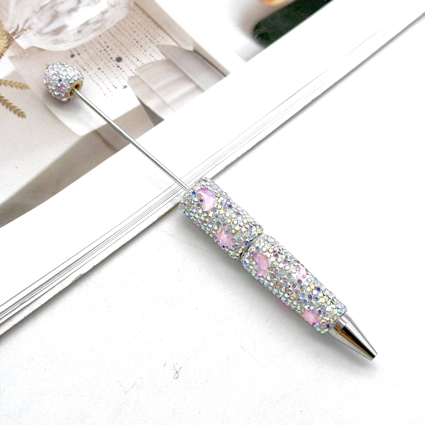 Star Moon Mocha Diamond-Studded Beaded Pen