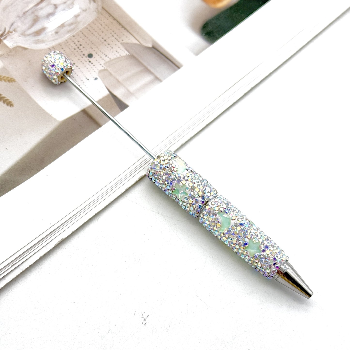 Star Moon Mocha Diamond-Studded Beaded Pen