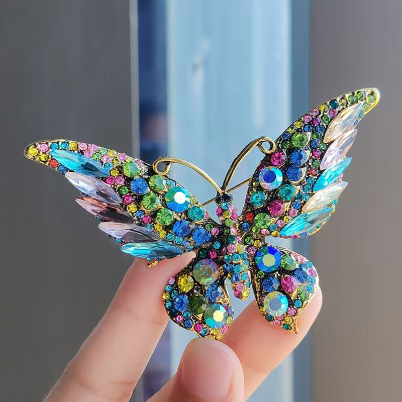 Colorful Diamond Butterfly Brooch