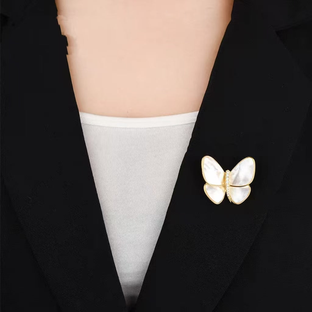 White Mother-of-Pearl Butterfly Brooch