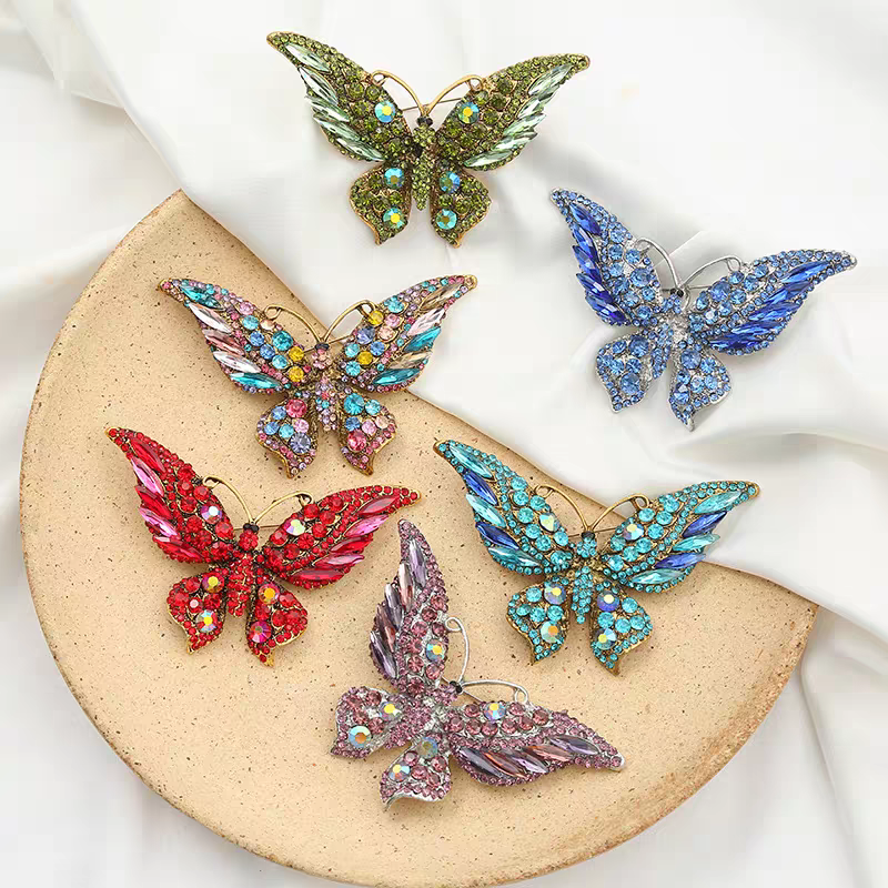 Colorful Diamond Butterfly Brooch