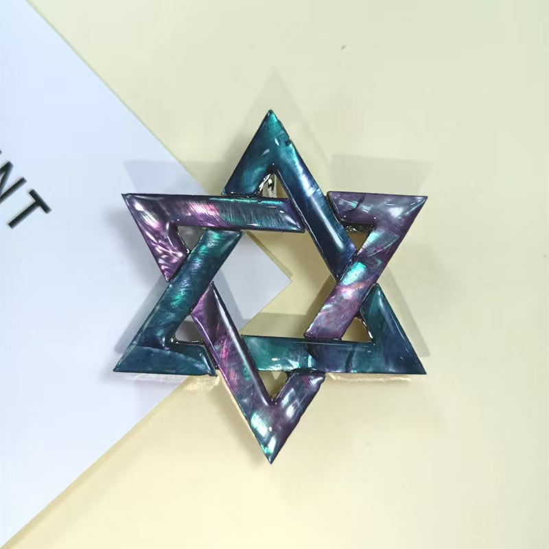 Shell inlaid hexagram brooch