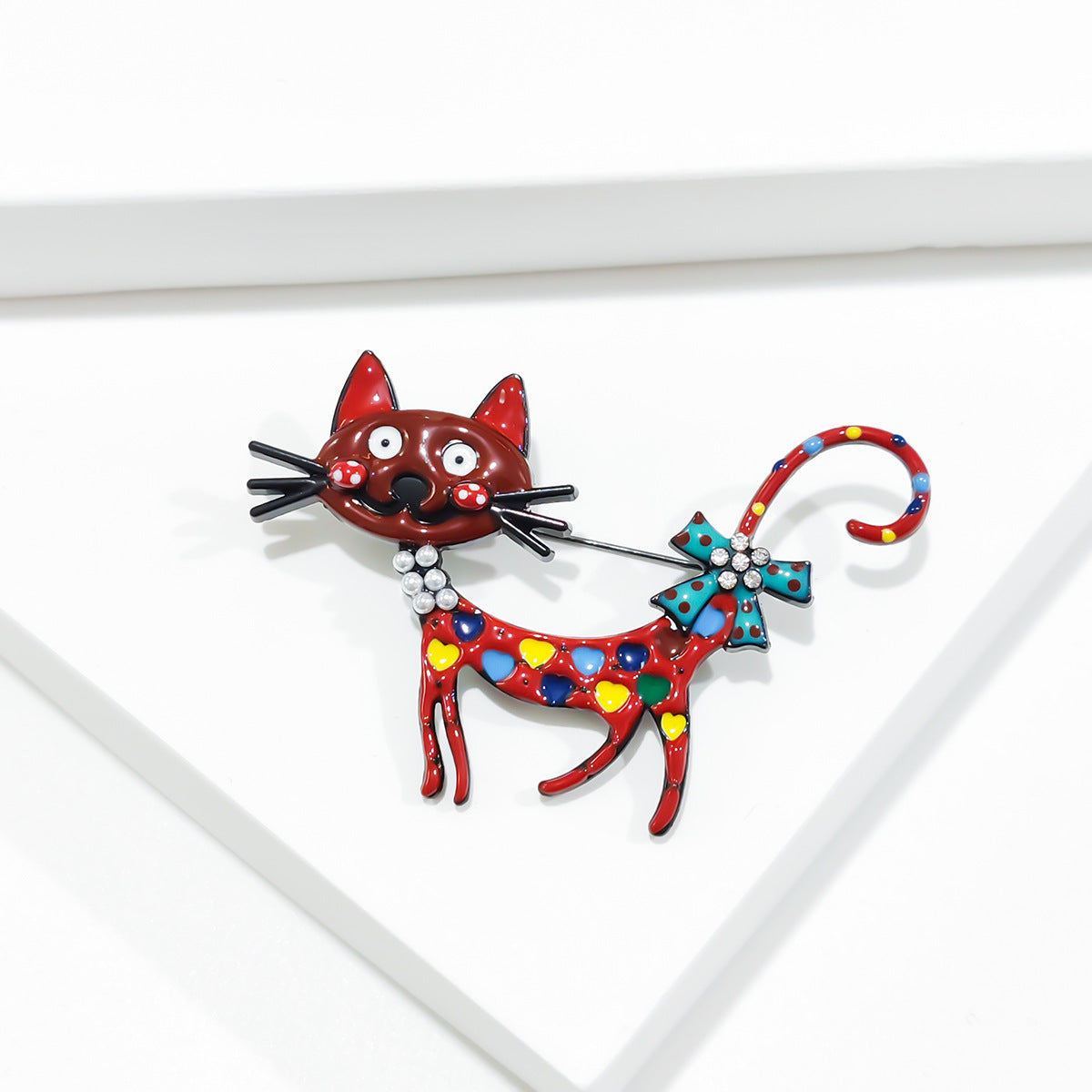 Colorful enamel cat brooch