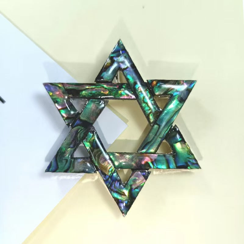 Shell inlaid hexagram brooch