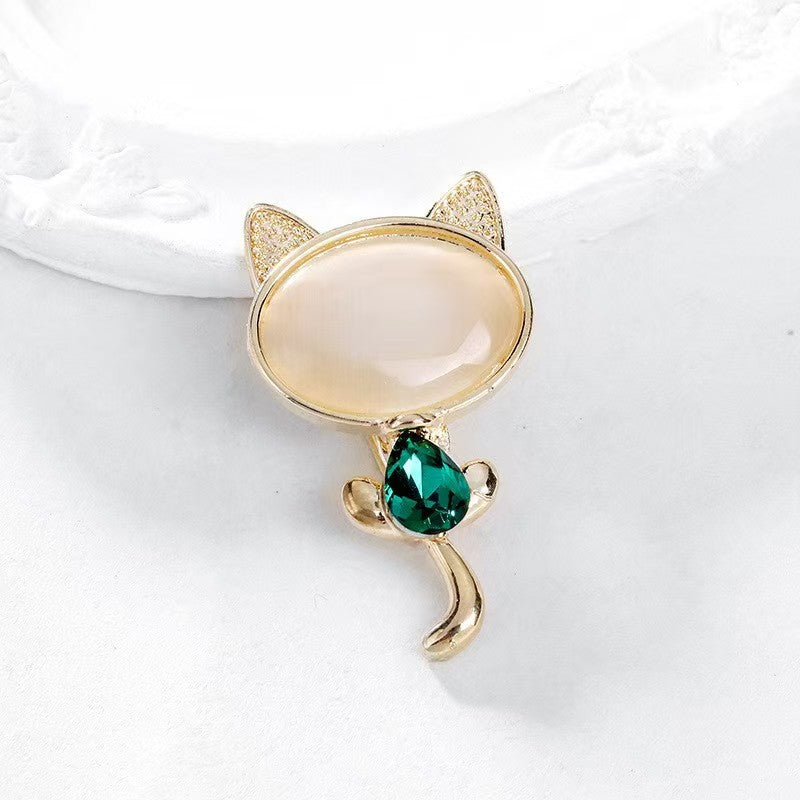 Green Kitten Brooch