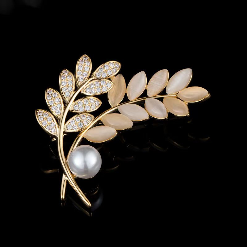 Cat's Eye Leaf Brooch