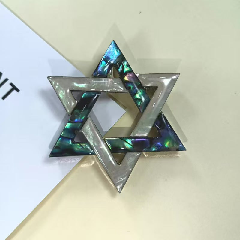 Shell inlaid hexagram brooch